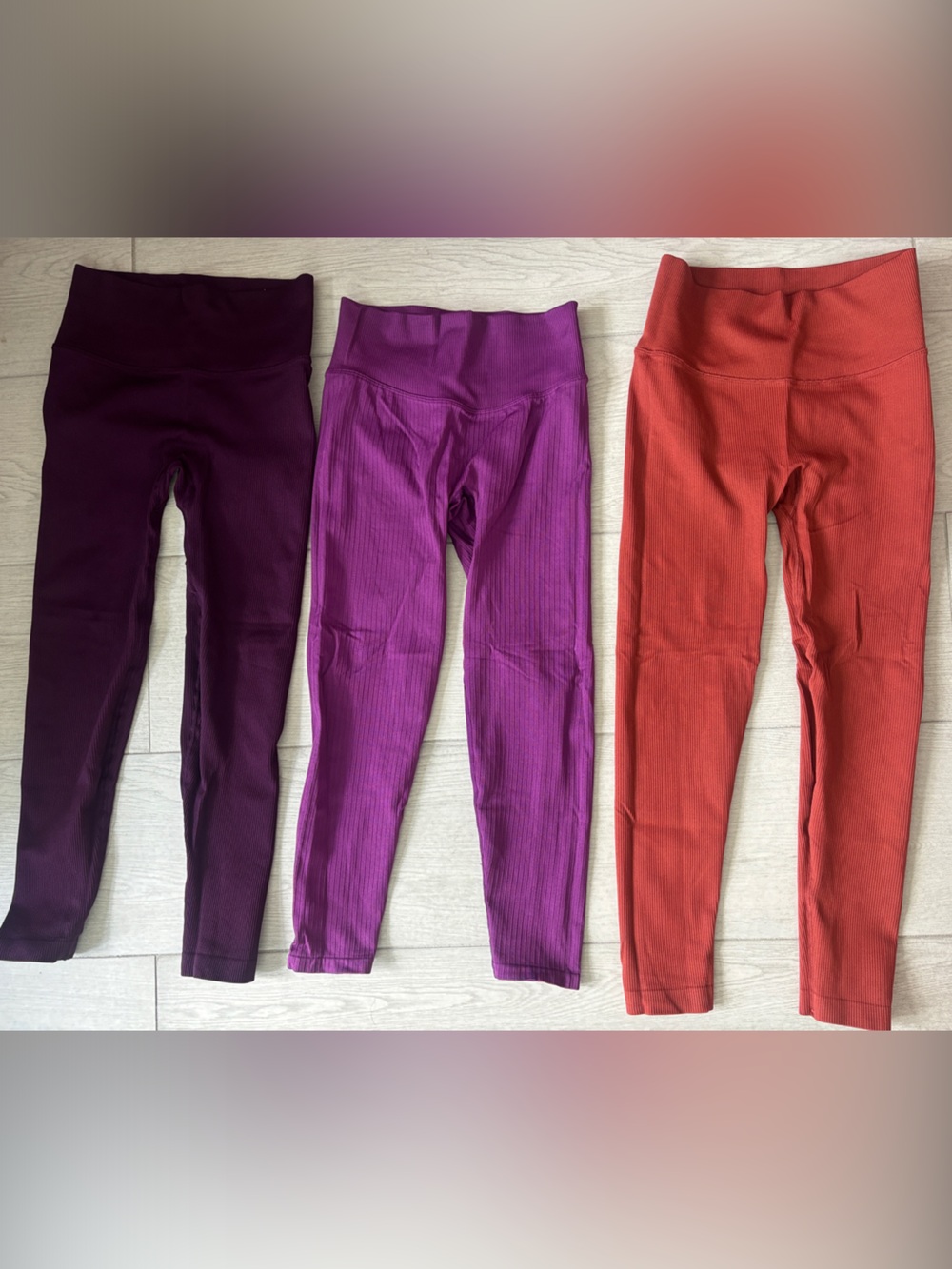 PINK and Victoria's Secret Ribbed Leggings Trio - Plum, Magenta, Rust